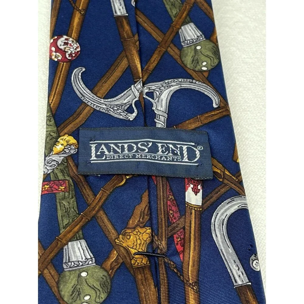 Land's End Neck Vtg‎ Neck Tie Walking Canes Gentlemen's Walking Stick Silk USA